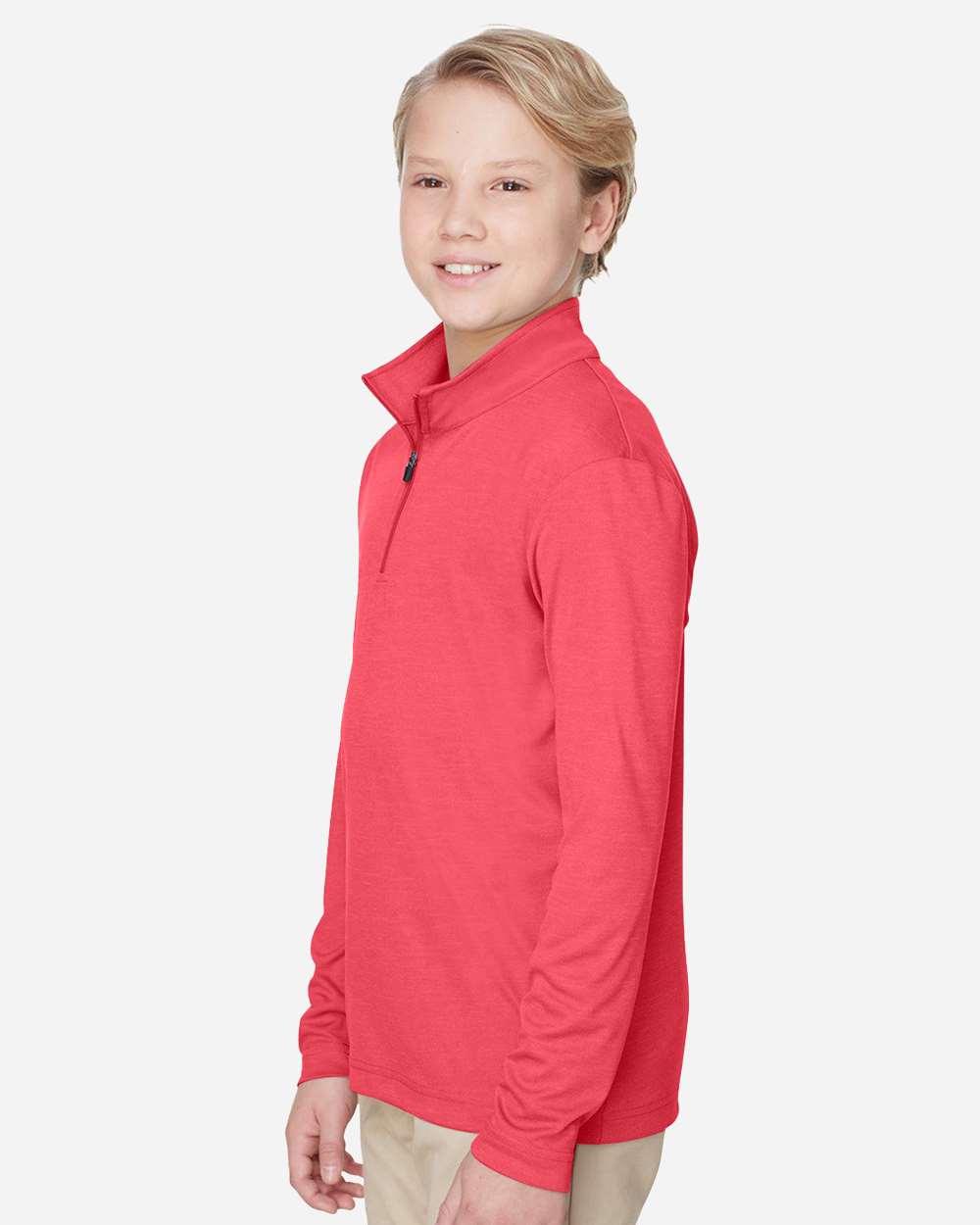 Youth Zone Sonic Heather Performance Quarter-Zip Pullolver - OnModelSide - B703D9703 - Sport Red Heather