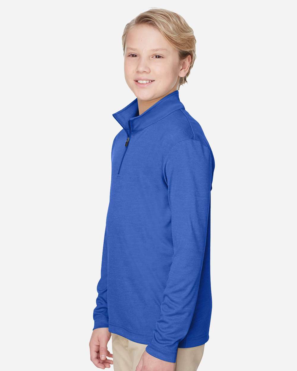 Youth Zone Sonic Heather Performance Quarter-Zip Pullolver - OnModelSide - B703D9753 - Sport Royal Heather