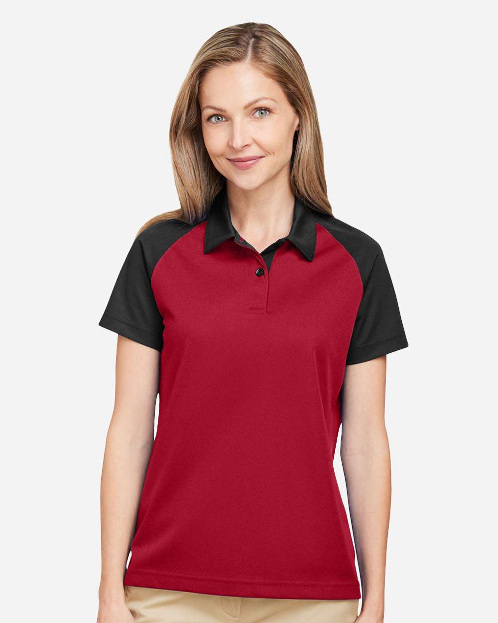 Women's Command Snag-Protection Colorblock Polo - OnModelFront - B692D9702 - Sport Red/ Black
