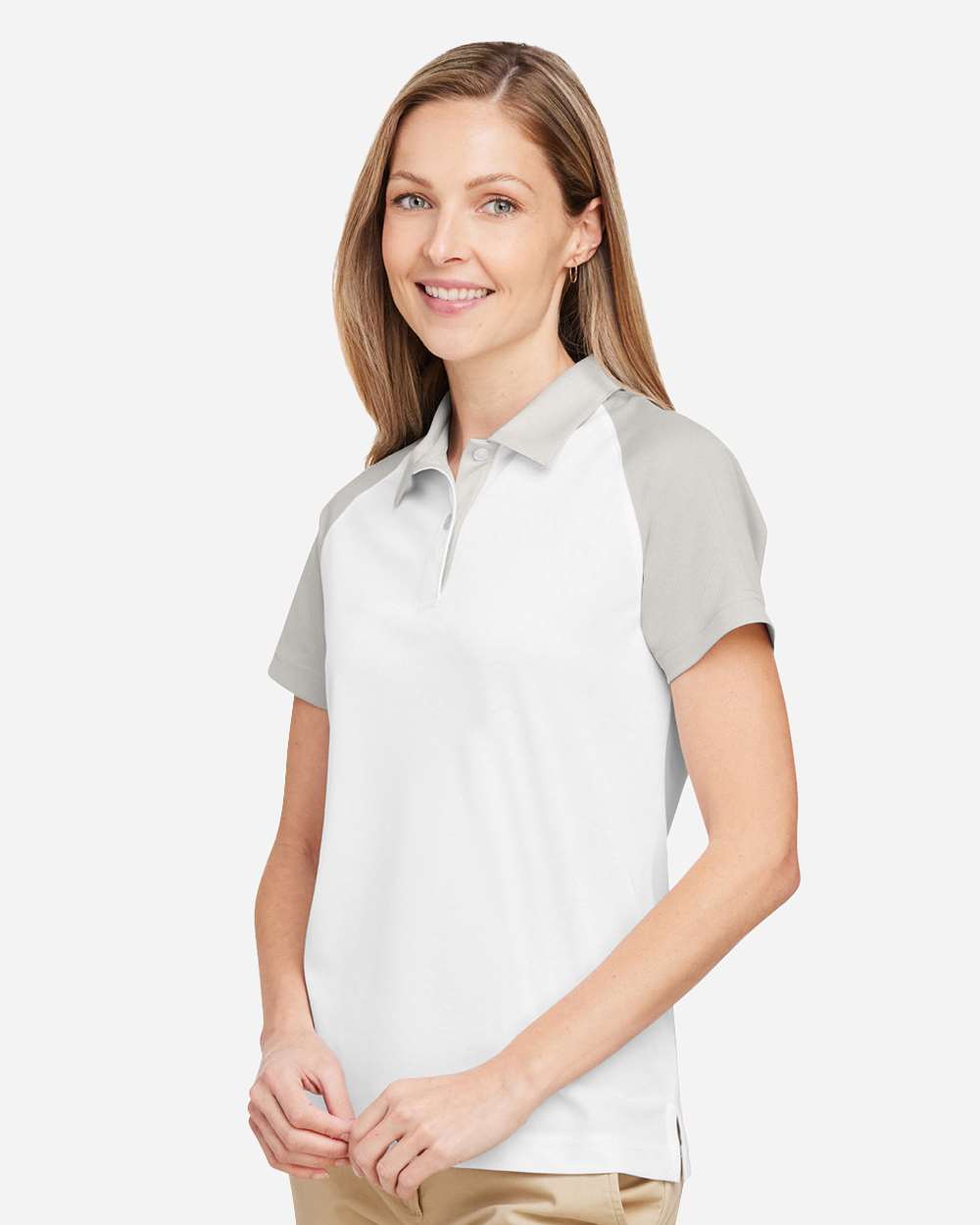Women's Command Snag-Protection Colorblock Polo - OnModelSide - B692D9352 - White/ Sport Silver