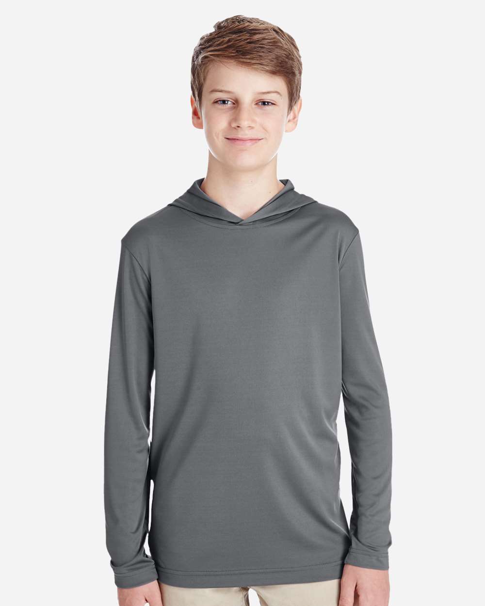 Youth Zone Performance Hooded T-Shirt - OnModelFront - B713D9133 - Sport Graphite
