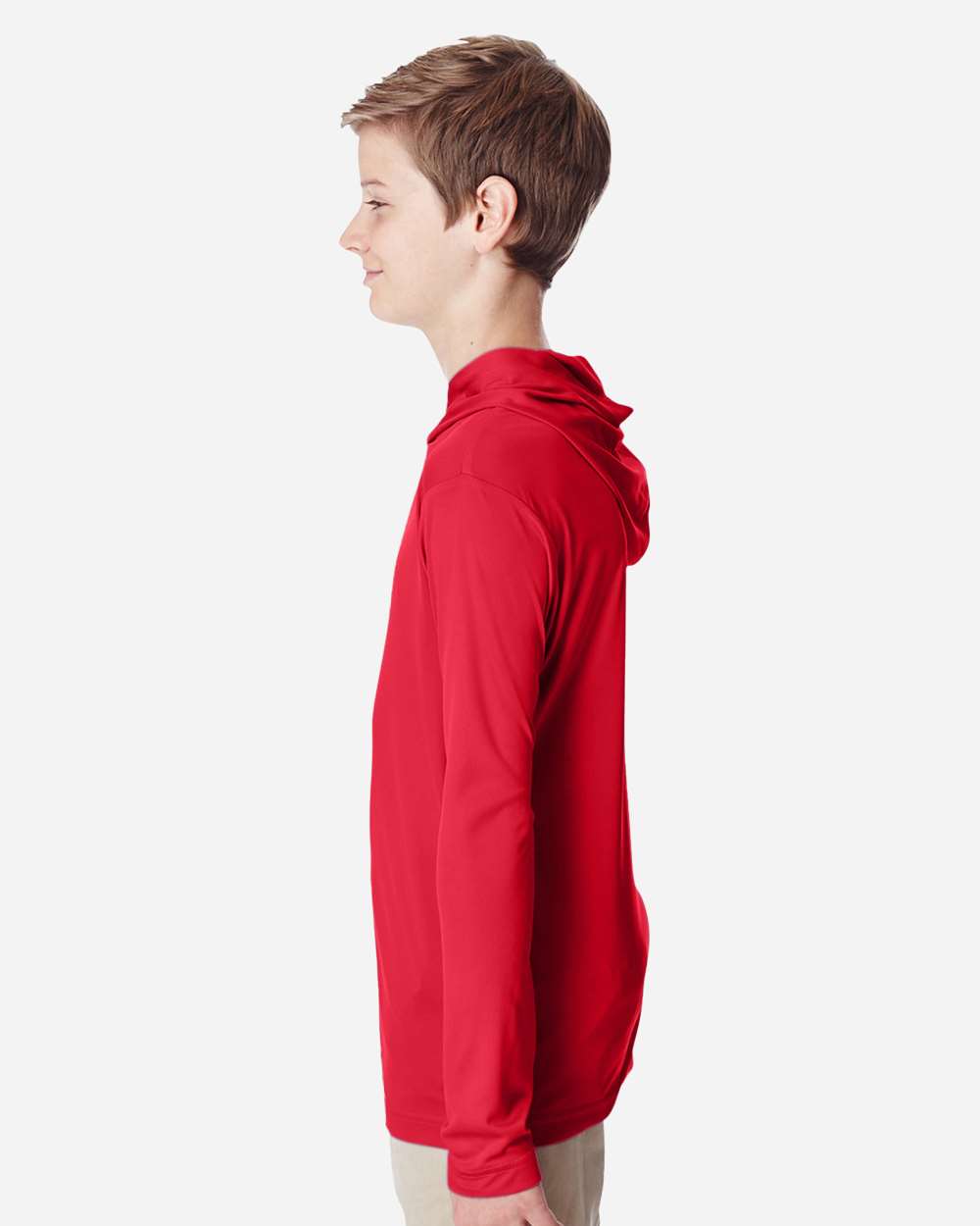 Youth Zone Performance Hooded T-Shirt - OnModelSide - B713D9703 - Sport Red