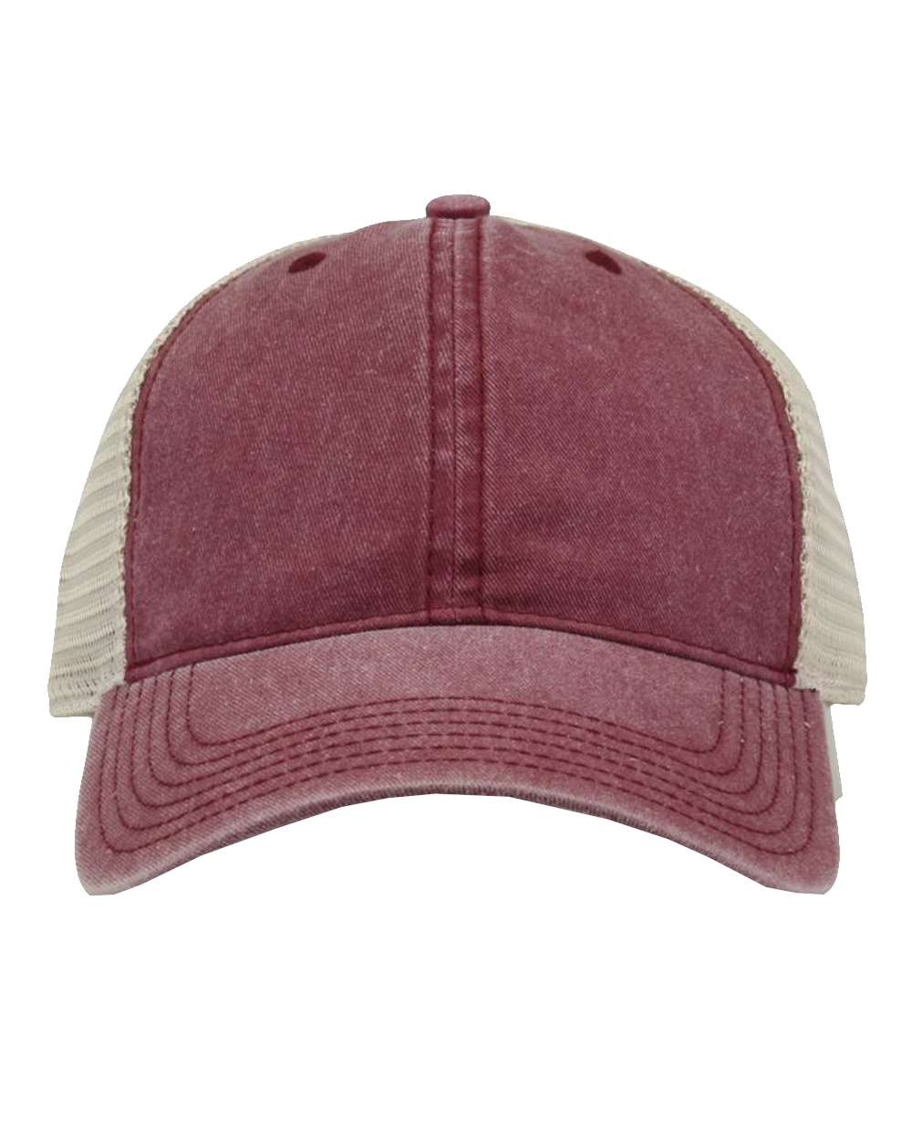 Pigment-Dyed Trucker Cap - Front - B13195530 - Dark Maroon/ Stone
