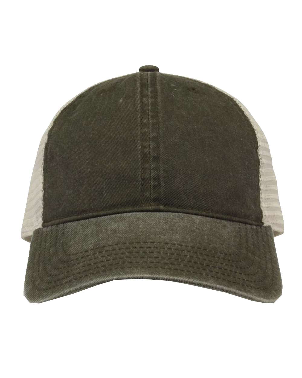Pigment-Dyed Trucker Cap - Front - B13195540 - Army Green/ Stone