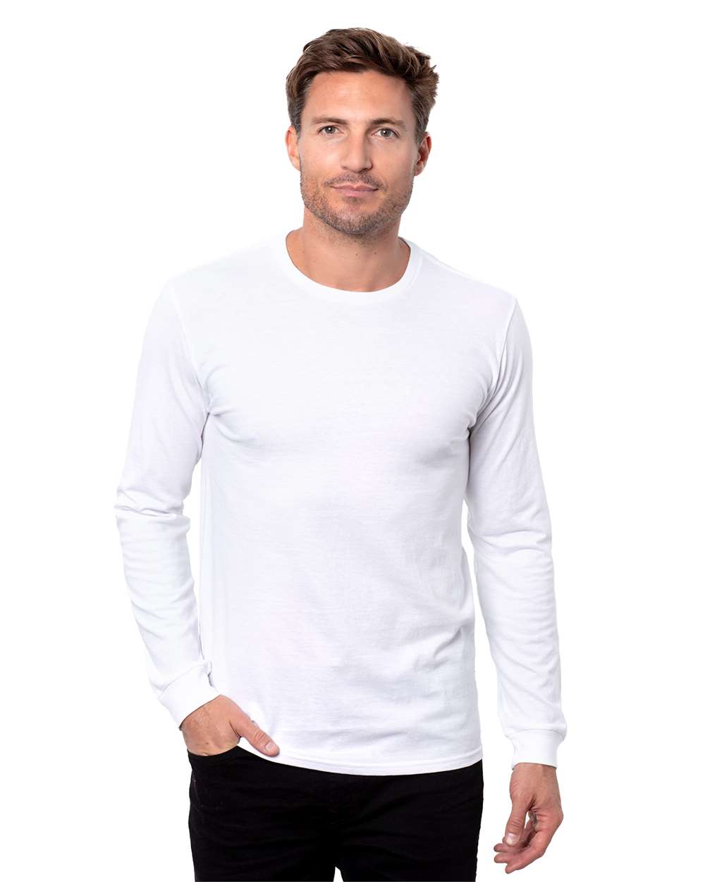 Unisex Epic CVC Long Sleeve T-Shirt - OnModelFront - B818E0002 - Solid White