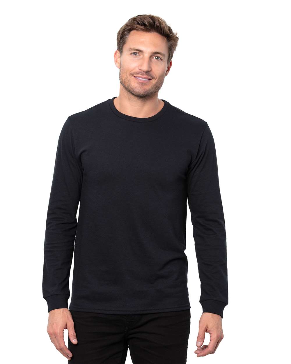 Unisex Epic CVC Long Sleeve T-Shirt - OnModelFront - B818E0502 - Solid Black