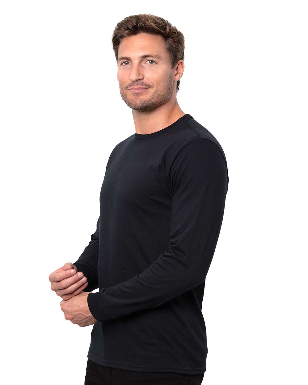 Unisex Epic CVC Long Sleeve T-Shirt - OnModelSide - B818E0502 - Solid Black