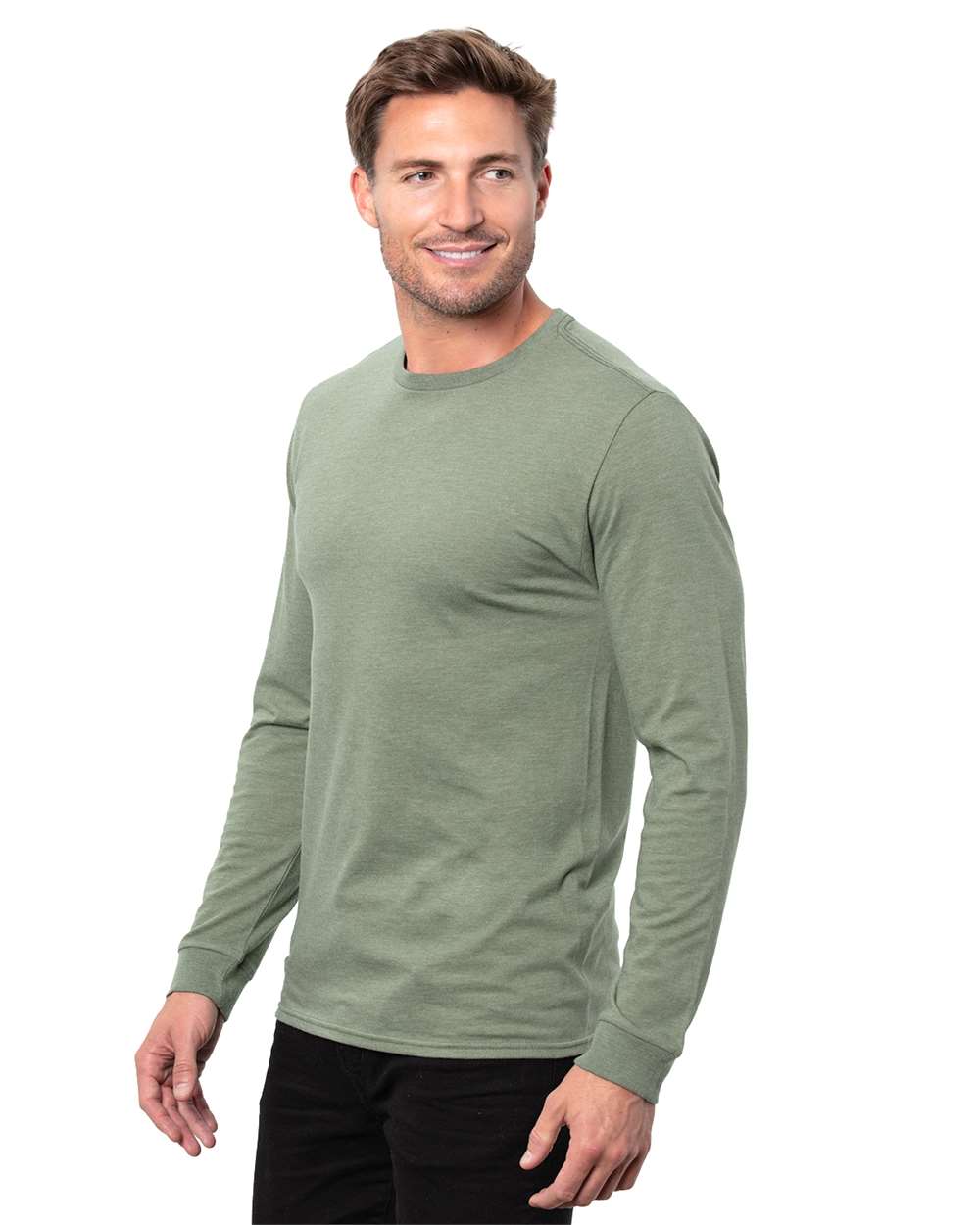 Unisex Epic CVC Long Sleeve T-Shirt - OnModelSide - B818E0542 - Heather Military Green