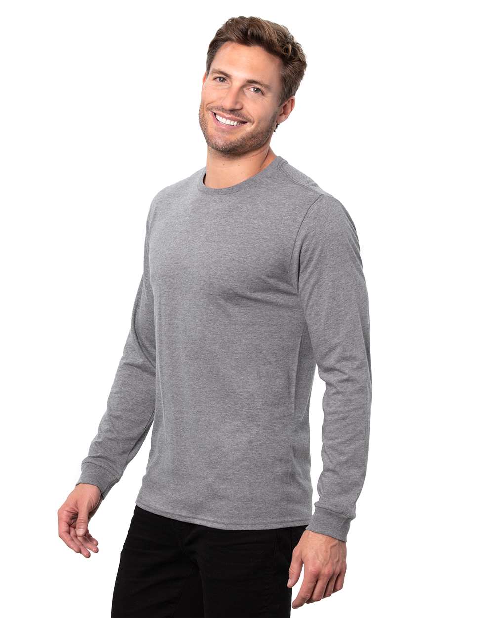 Unisex Epic CVC Long Sleeve T-Shirt - OnModelSide - B818E0582 - Heather Dark Grey