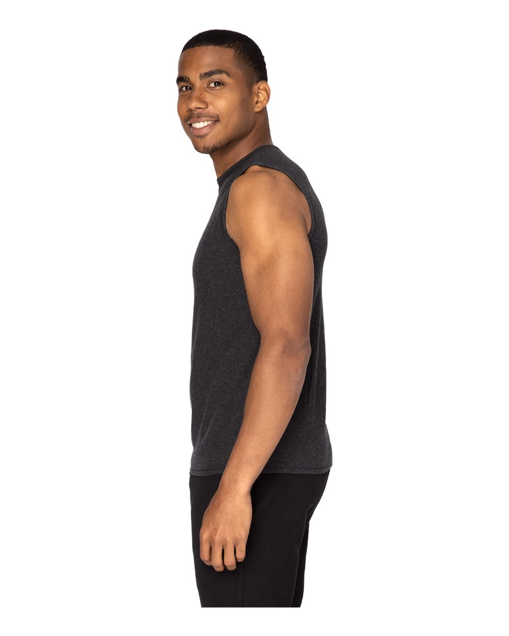 Unisex Impact Tank Top - OnModelSide - B801E0102 - Black Heather