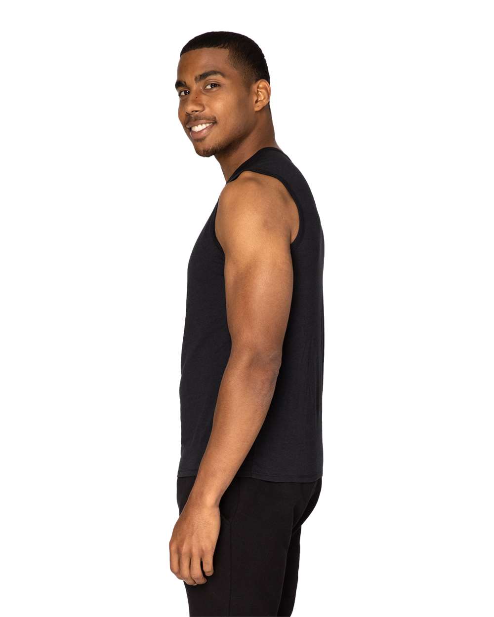 Unisex Impact Tank Top - OnModelSide - B801E0502 - Black
