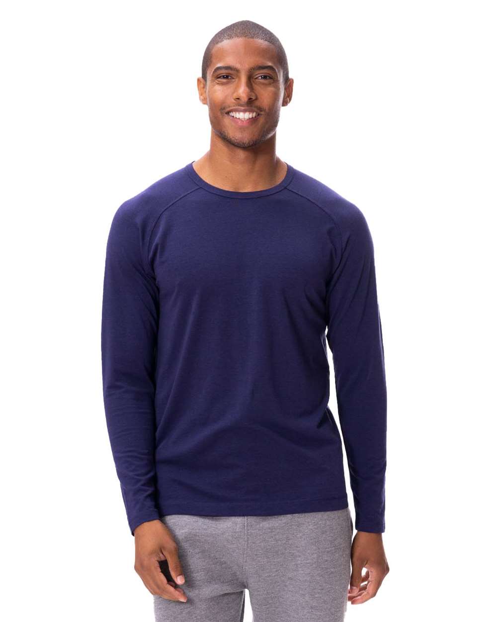 Unisex Impact Long-Sleeve T-Shirt - OnModelFront - B798E0652 - Navy