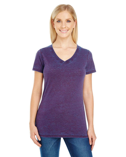 Women's Cross Dye V-Neck T-Shirt - OnModelFront - B783E0026 - Berry