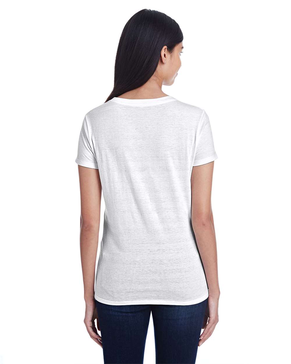 Women's Invisible Stripe V-Neck T-Shirt - OnModelBack - B784E0005 - White Invisible Stripe