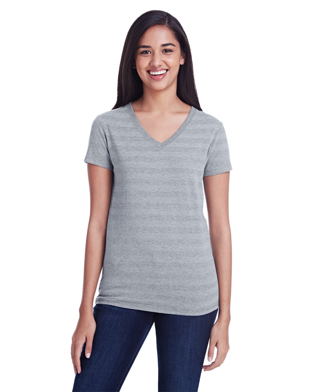 Women's Invisible Stripe V-Neck T-Shirt - styleImage