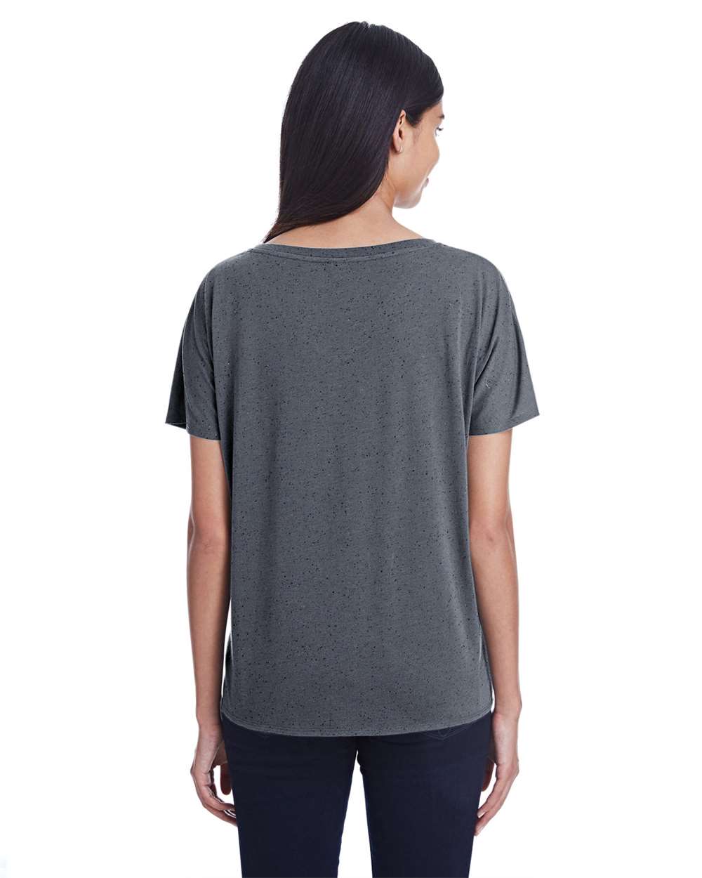 Women's Tri-Blend Fleck V-Neck T-Shirt - OnModelBack - B864E0096 - Charcoal Fleck