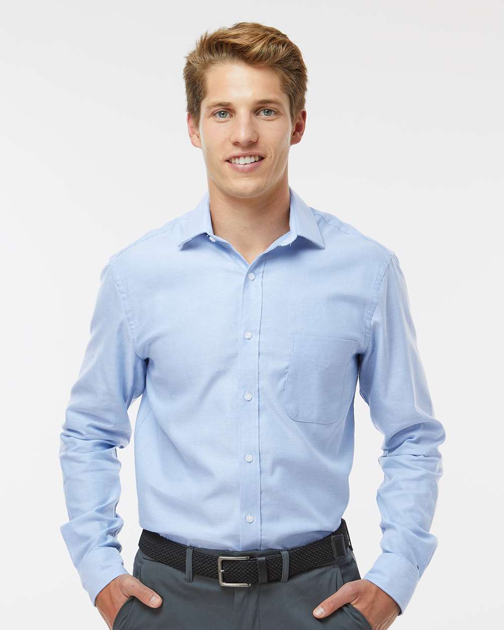 Men's New England Cotton Oxford Shirt - OnModelFront - B41213253 - Blue