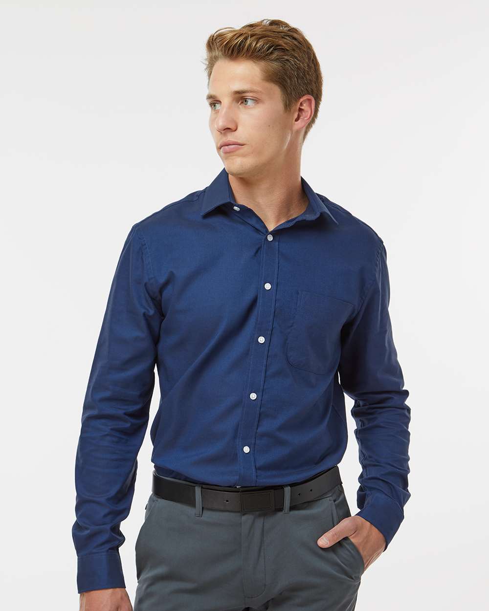 Men's New England Cotton Oxford Shirt - OnModelFront - B41213653 - Navy Blazer