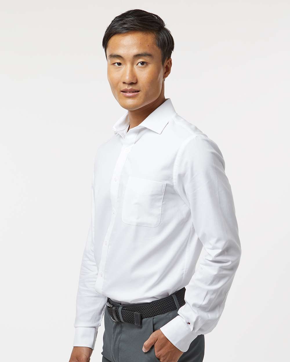 Men's New England Cotton Oxford Shirt - OnModelSide - B41213003 - White