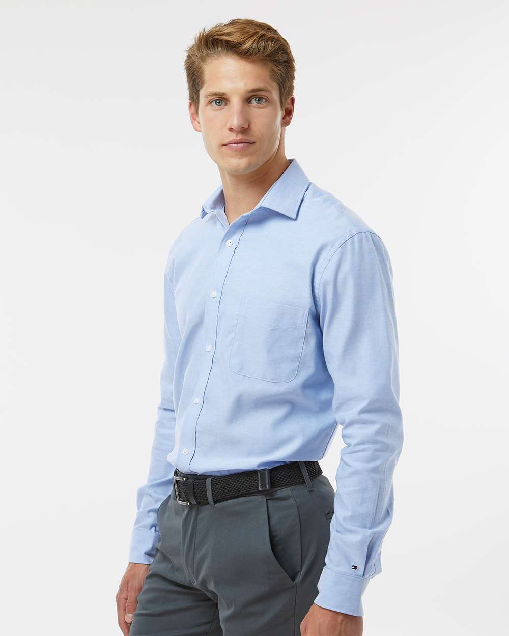 Men's New England Cotton Oxford Shirt - OnModelSide - B41213253 - Blue