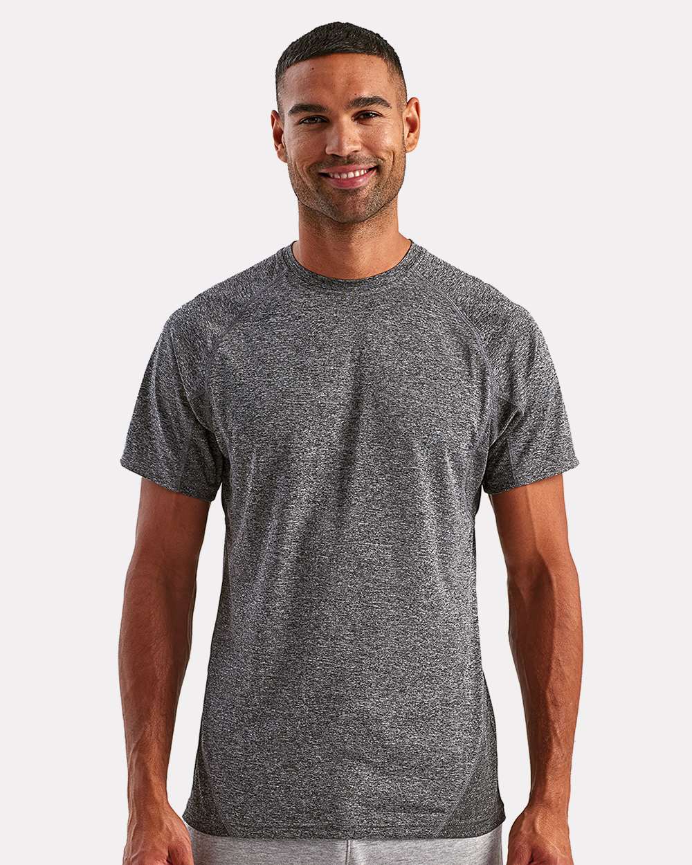 Unisex Panelled Tech T-Shirt - OnModelFront - B847A2582 - Black Melange