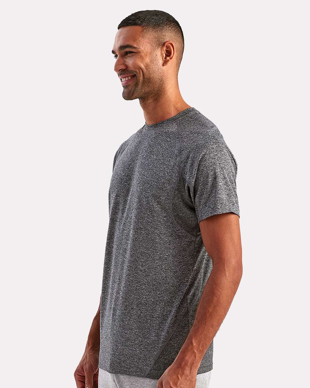 Unisex Panelled Tech T-Shirt - OnModelSide - B847A2582 - Black Melange