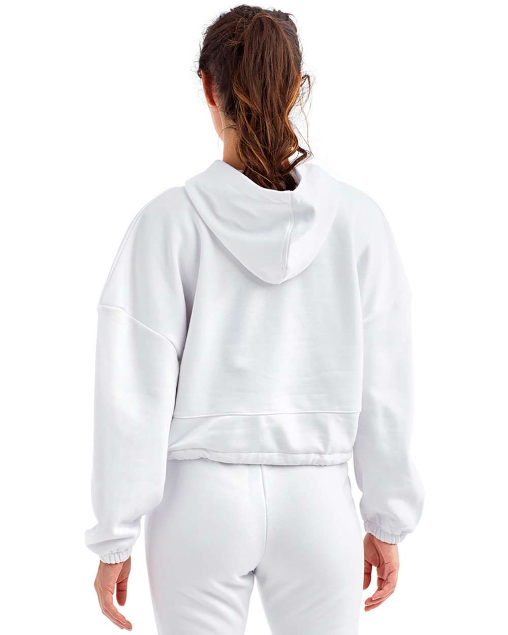 Women's Cropped Maria Hooded Sweatshirt - OnModelBack - B855A2002 - White