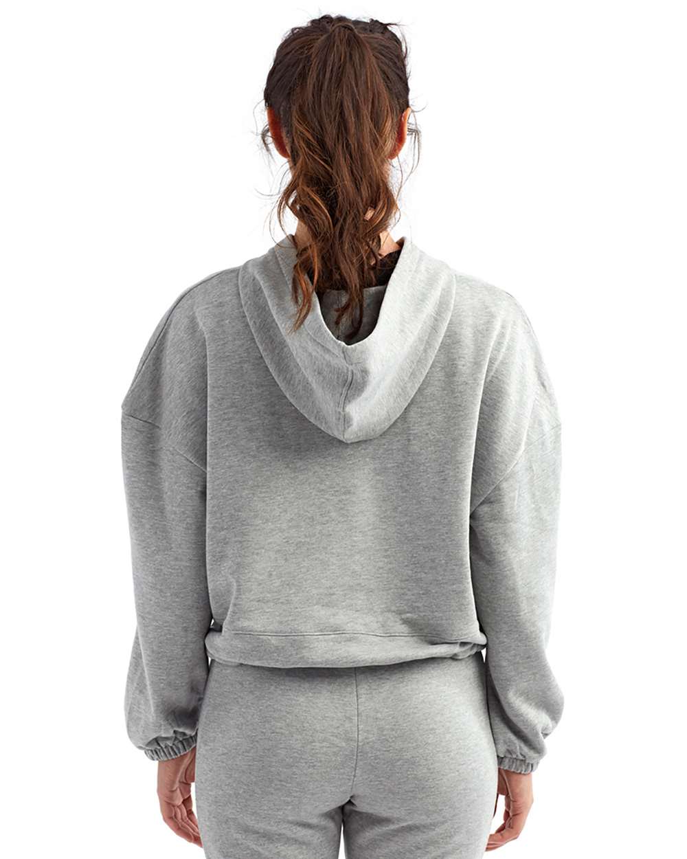 Women's Cropped Maria Hooded Sweatshirt - OnModelBack - B855A2092 - Heather Grey
