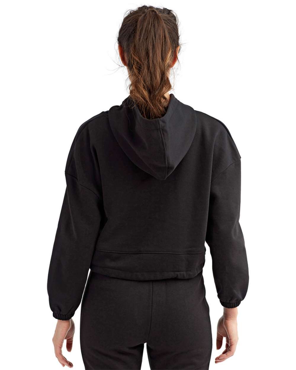 Women's Cropped Maria Hooded Sweatshirt - OnModelBack - B855A2502 - Black