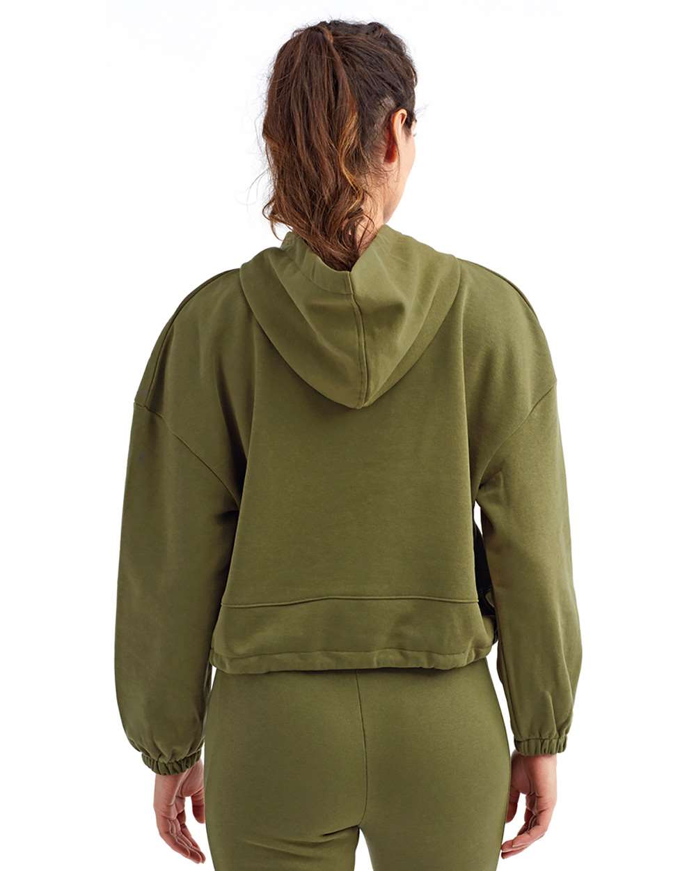Women's Cropped Maria Hooded Sweatshirt - OnModelBack - B855A2542 - Olive