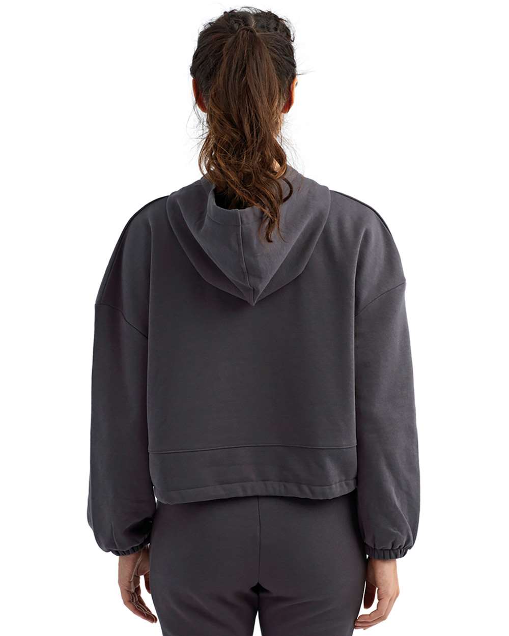 Women's Cropped Maria Hooded Sweatshirt - OnModelBack - B855A2582 - Charcoal