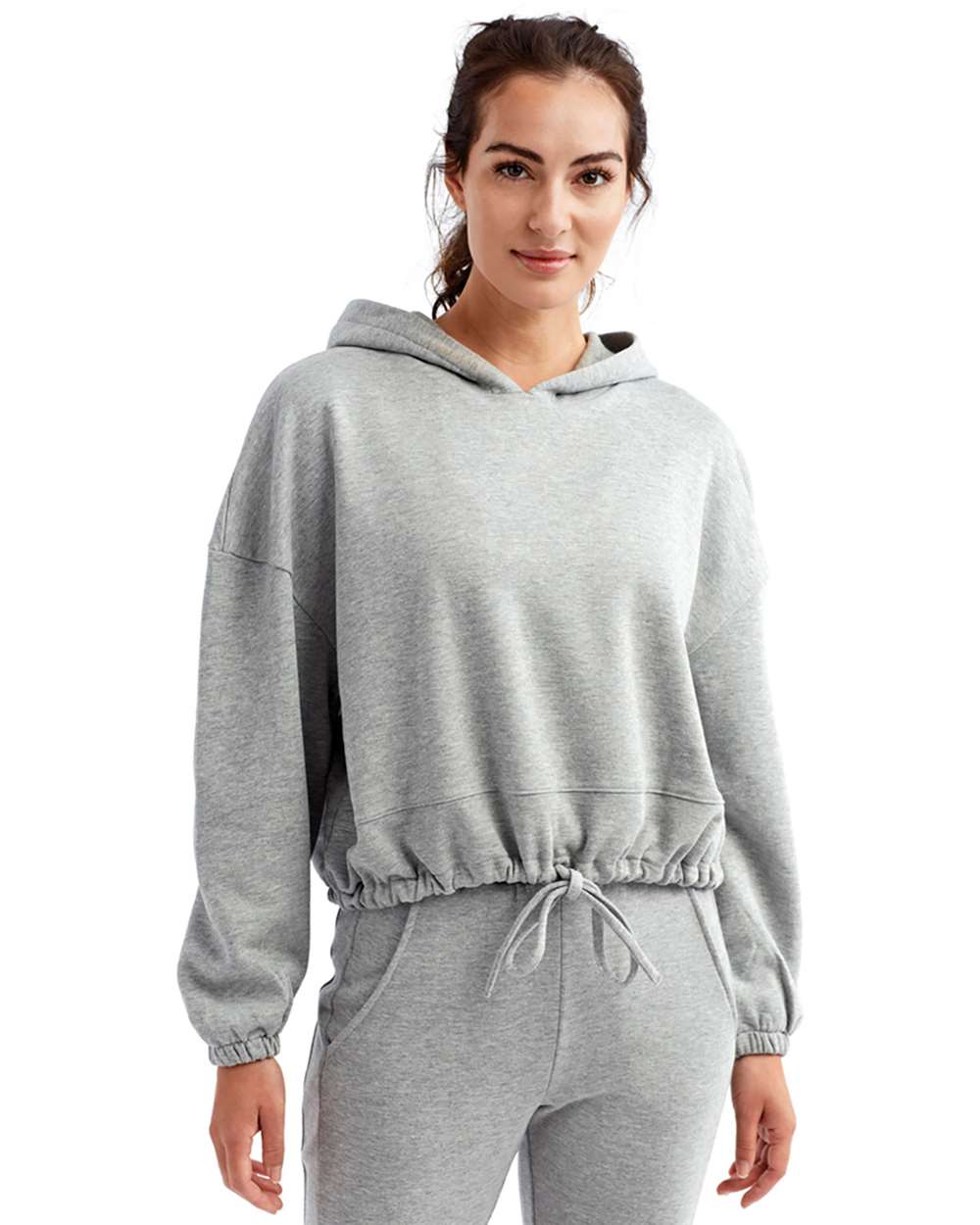 Women's Cropped Maria Hooded Sweatshirt - OnModelFront - B855A2092 - Heather Grey