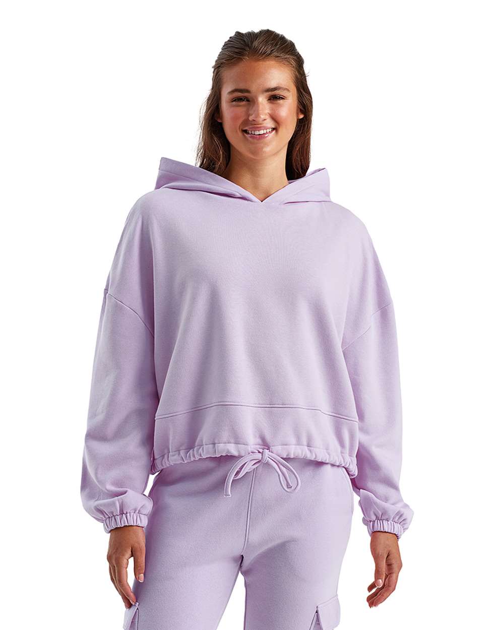 Women's Cropped Maria Hooded Sweatshirt - OnModelFront - B855A2212 - Lilac