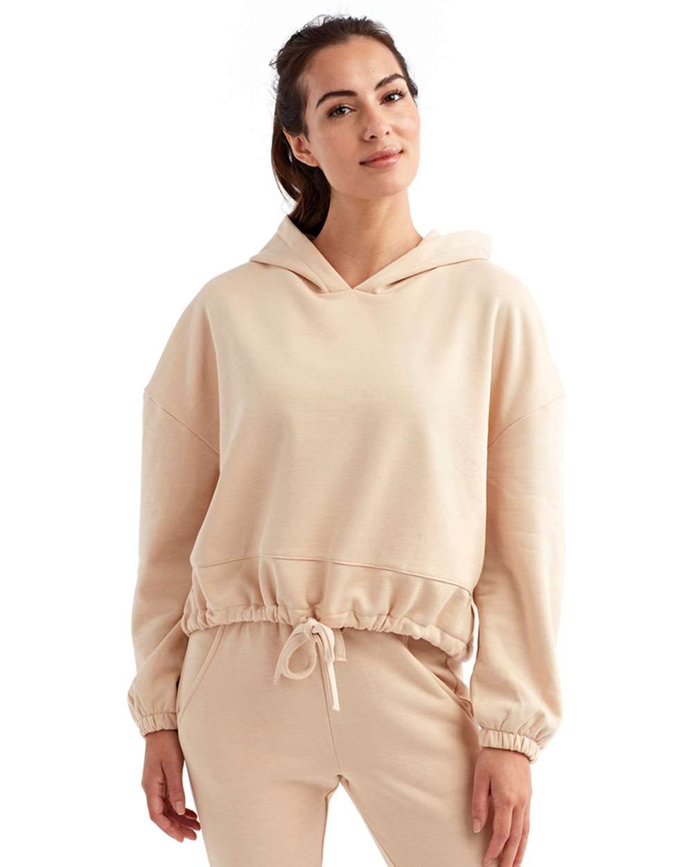 Women's Cropped Maria Hooded Sweatshirt - OnModelFront - B855A2242 - Nude