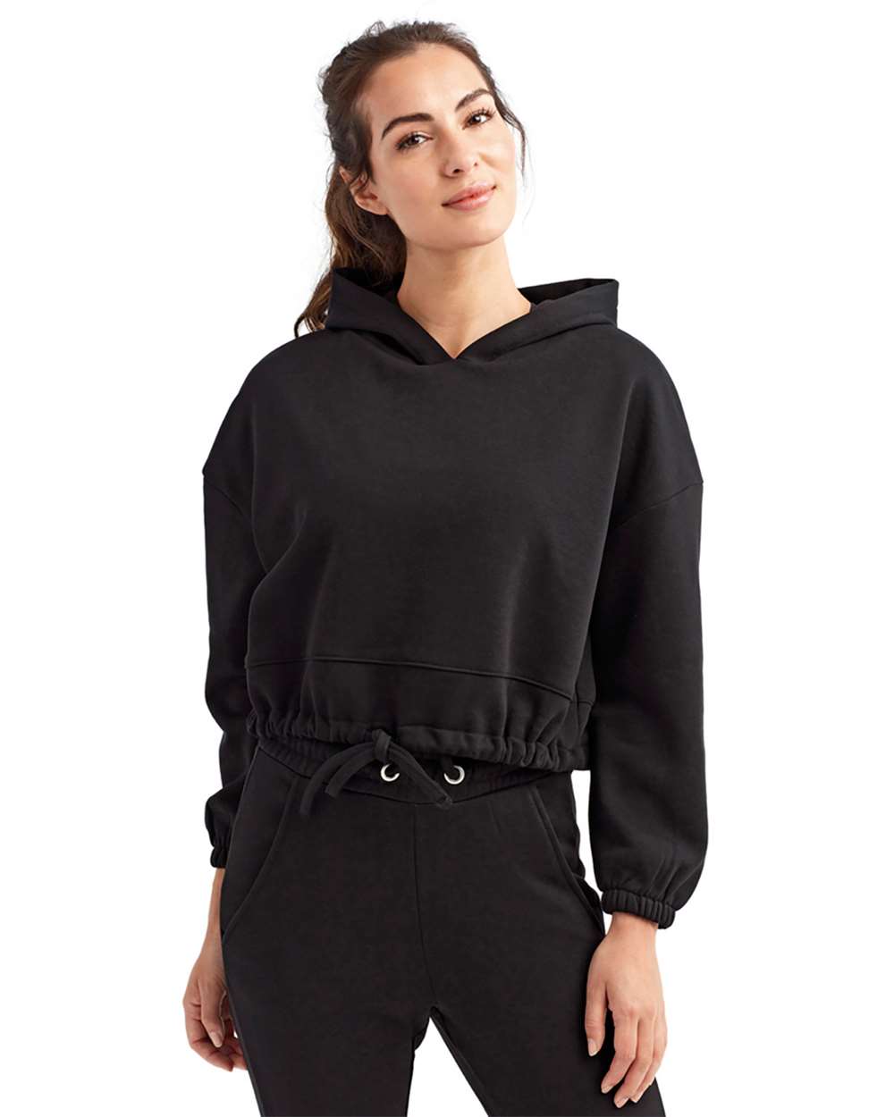 Women's Cropped Maria Hooded Sweatshirt - OnModelFront - B855A2502 - Black