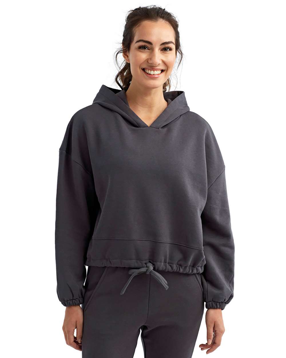 Women's Cropped Maria Hooded Sweatshirt - OnModelFront - B855A2582 - Charcoal