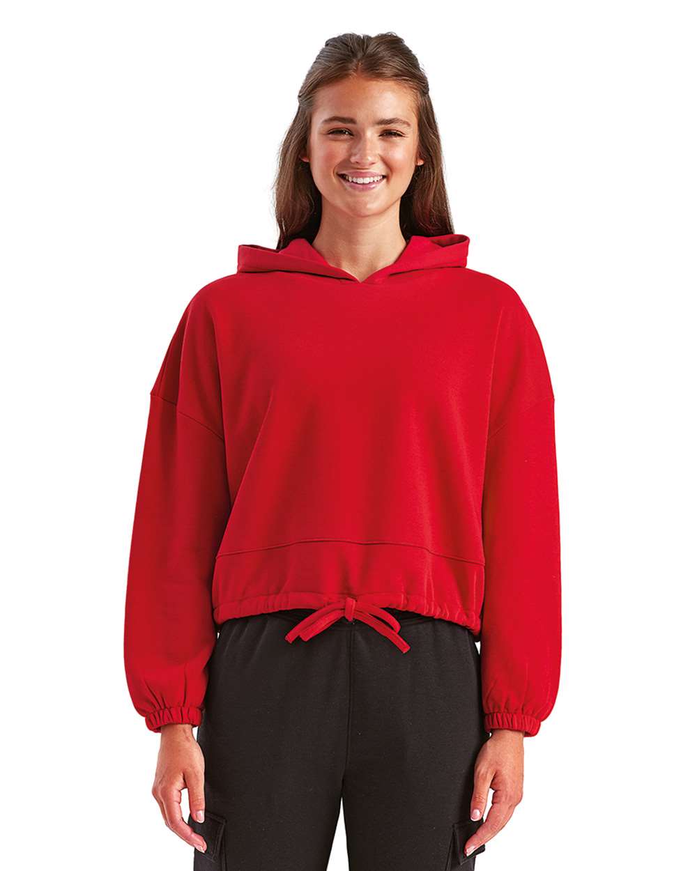 Women's Cropped Maria Hooded Sweatshirt - OnModelFront - B855A2702 - Fire Red