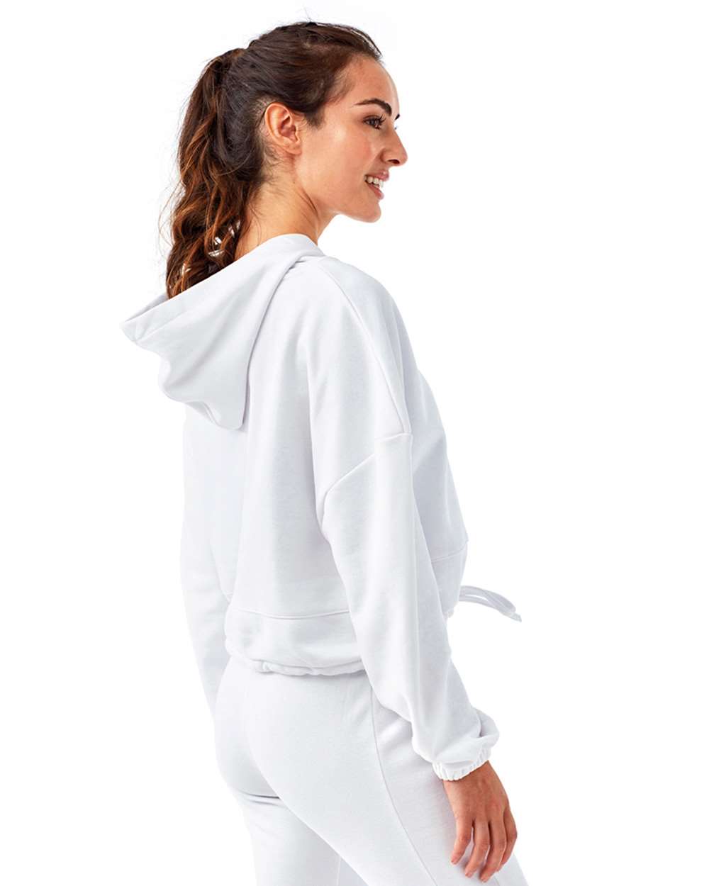 Women's Cropped Maria Hooded Sweatshirt - OnModelSide - B855A2002 - White