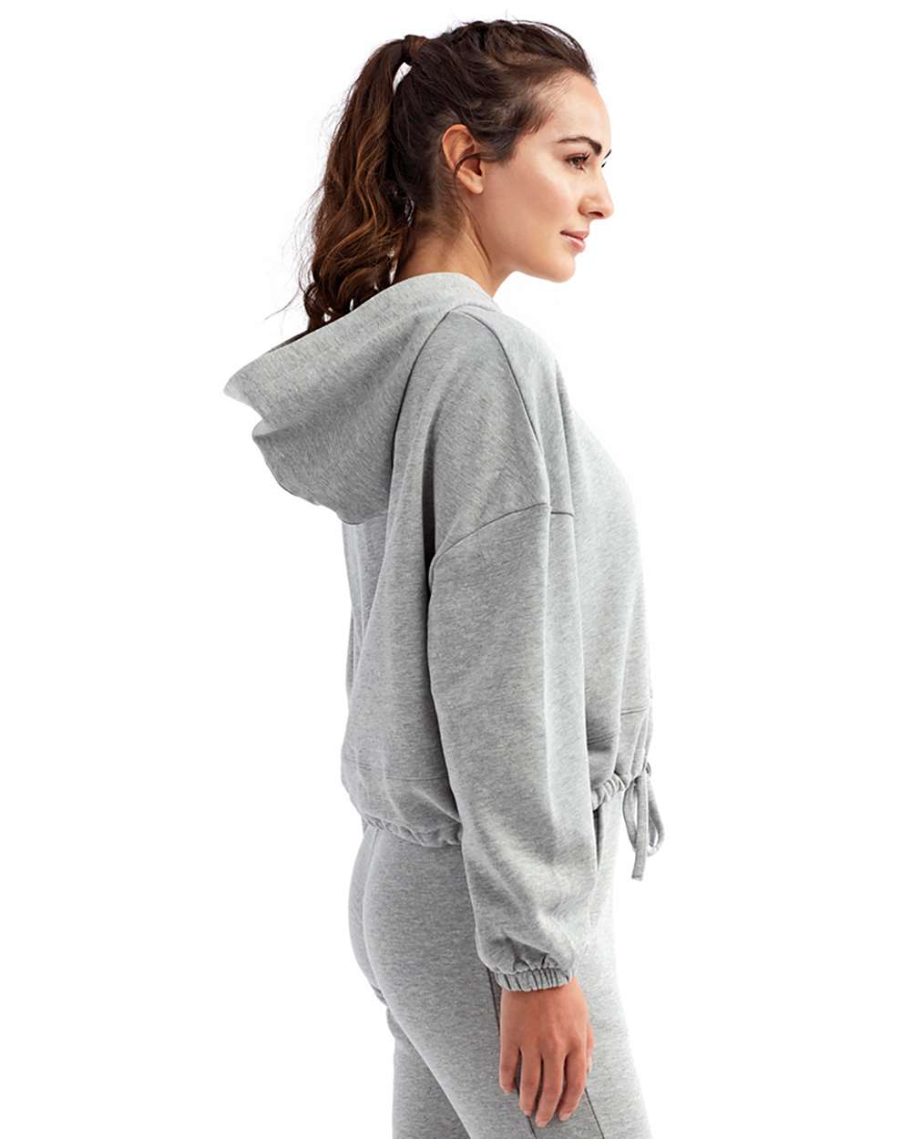 Women's Cropped Maria Hooded Sweatshirt - OnModelSide - B855A2092 - Heather Grey