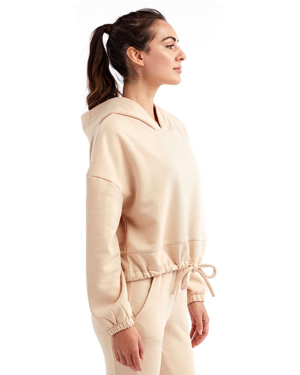 Women's Cropped Maria Hooded Sweatshirt - OnModelSide - B855A2242 - Nude