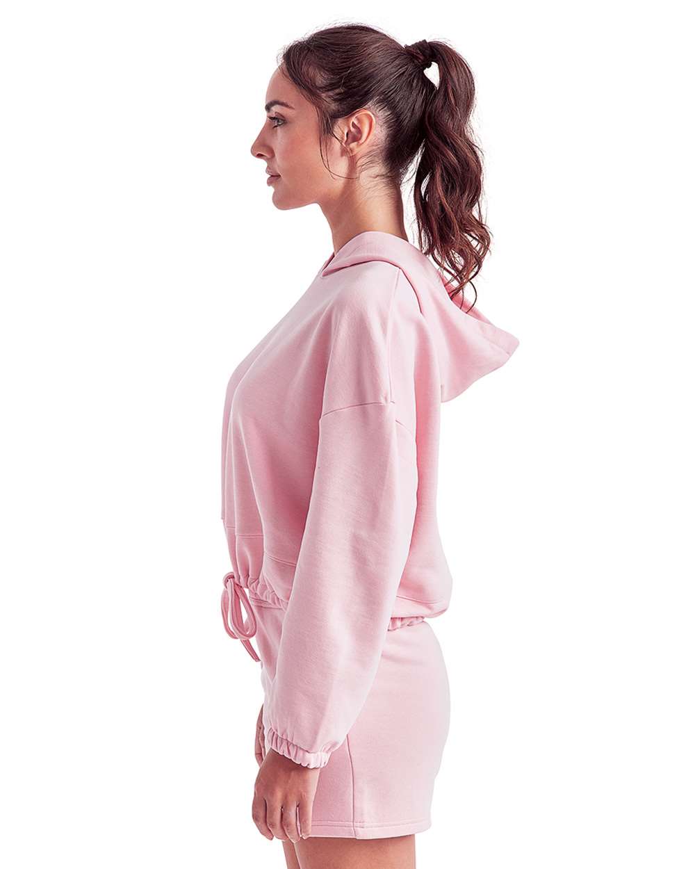 Women's Cropped Maria Hooded Sweatshirt - OnModelSide - B855A2302 - Light Pink