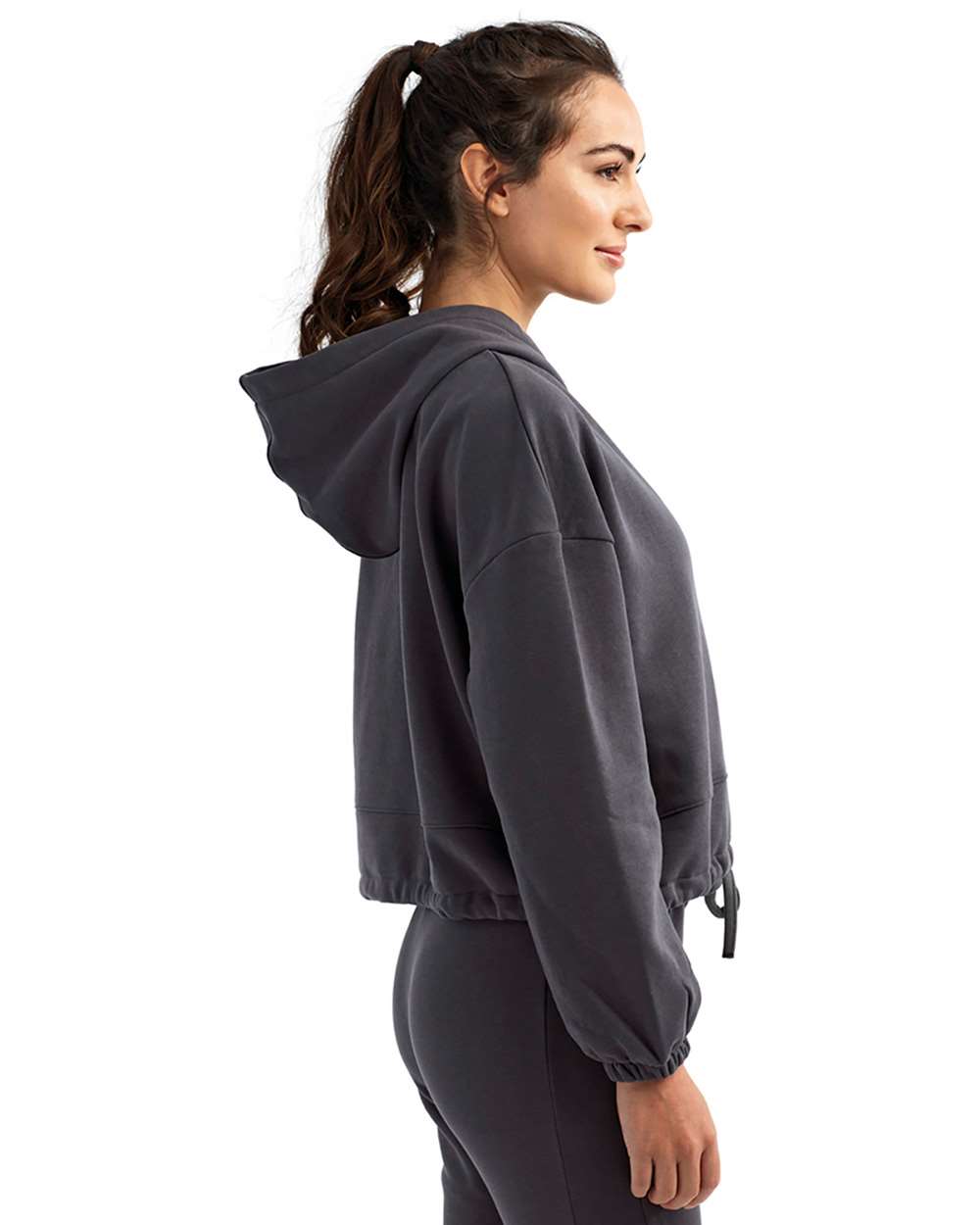 Women's Cropped Maria Hooded Sweatshirt - OnModelSide - B855A2582 - Charcoal