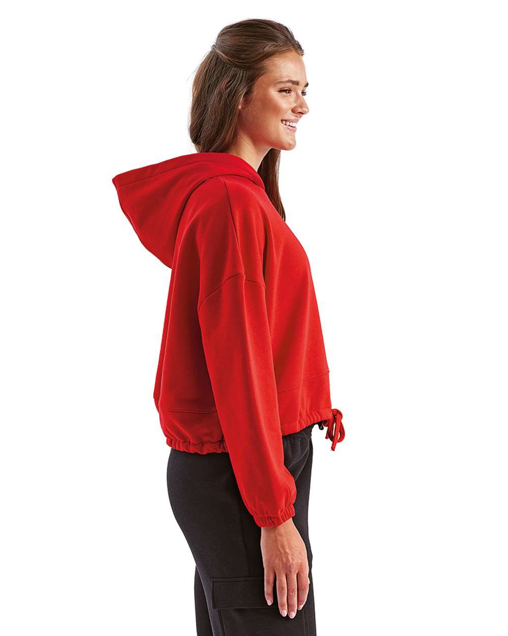Women's Cropped Maria Hooded Sweatshirt - OnModelSide - B855A2702 - Fire Red