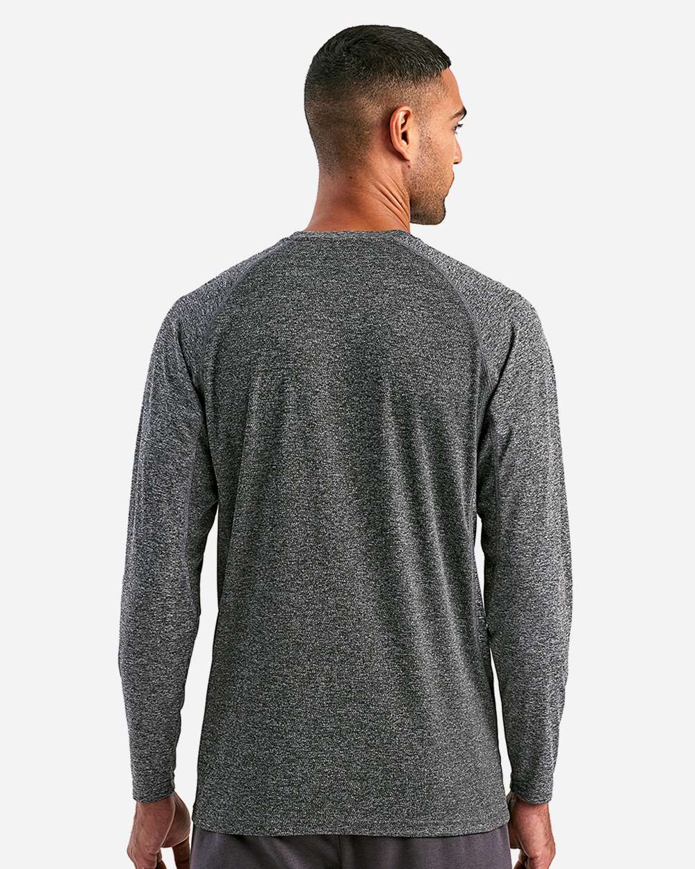 Unisex Panelled Long Sleeve Tech T-Shirt - OnModelBack - B850A2582 - Black Melange