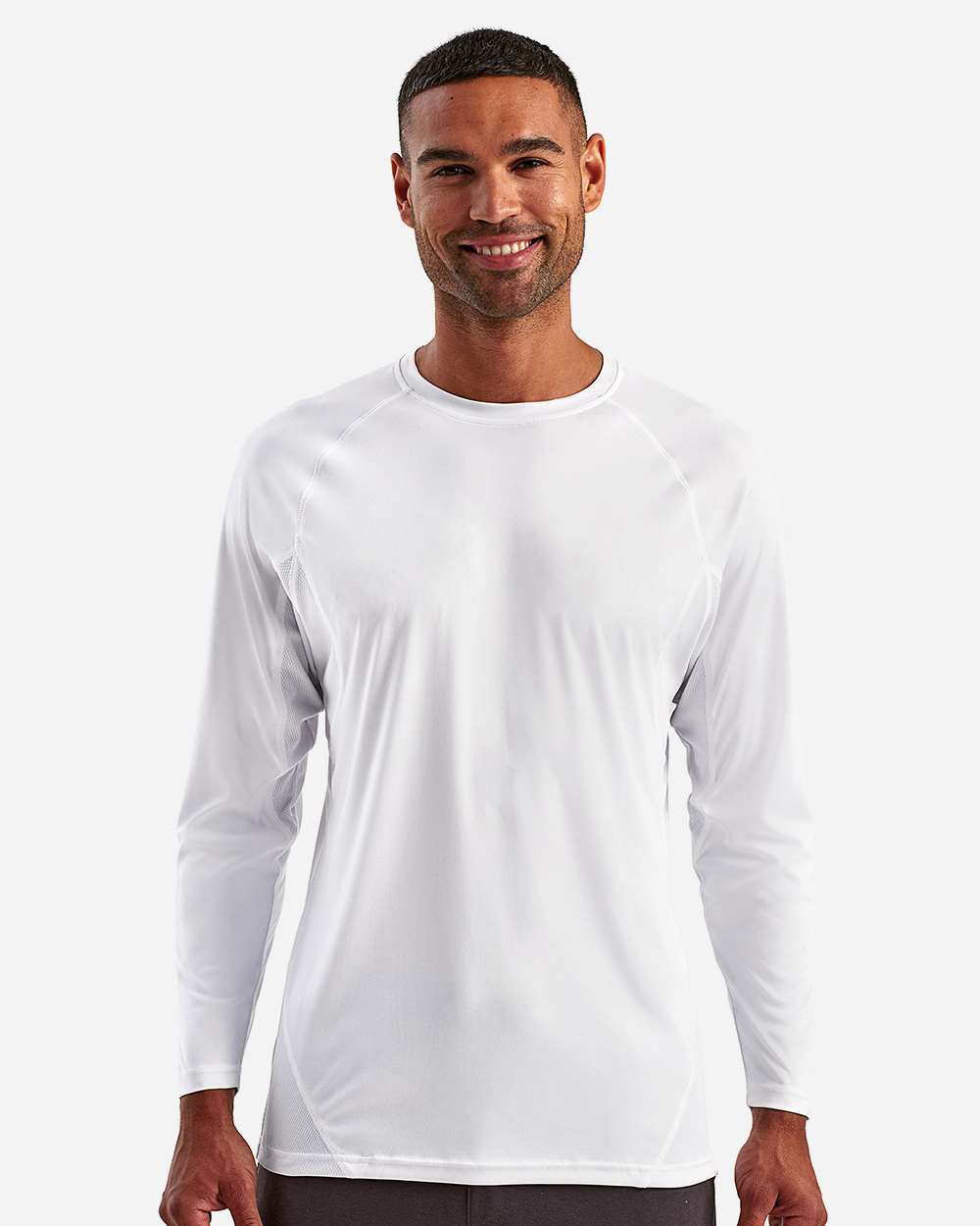 Unisex Panelled Long Sleeve Tech T-Shirt - OnModelFront - B850A2002 - White