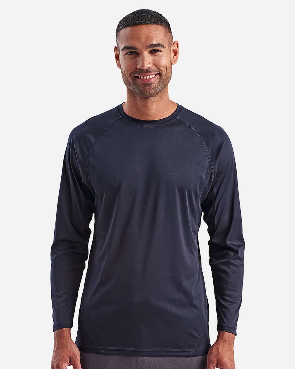 Unisex Panelled Long Sleeve Tech T-Shirt - OnModelFront - B850A2652 - French Navy