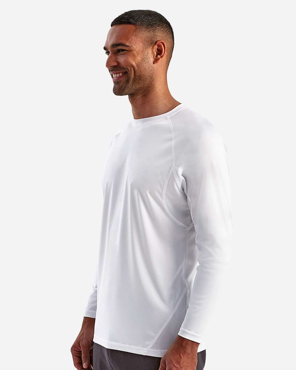 Unisex Panelled Long Sleeve Tech T-Shirt - OnModelSide - B850A2002 - White