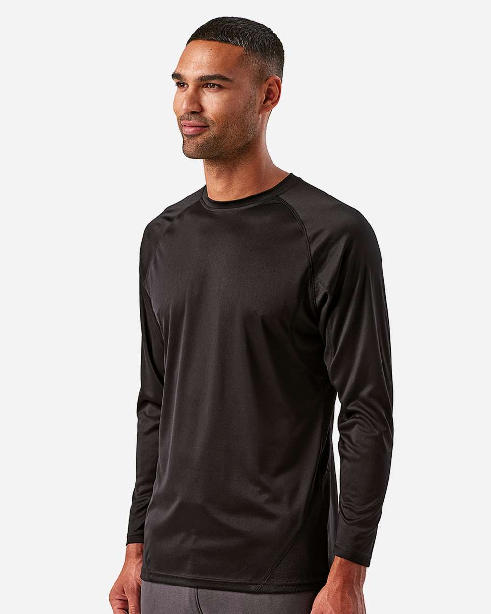Unisex Panelled Long Sleeve Tech T-Shirt - OnModelSide - B850A2502 - Black