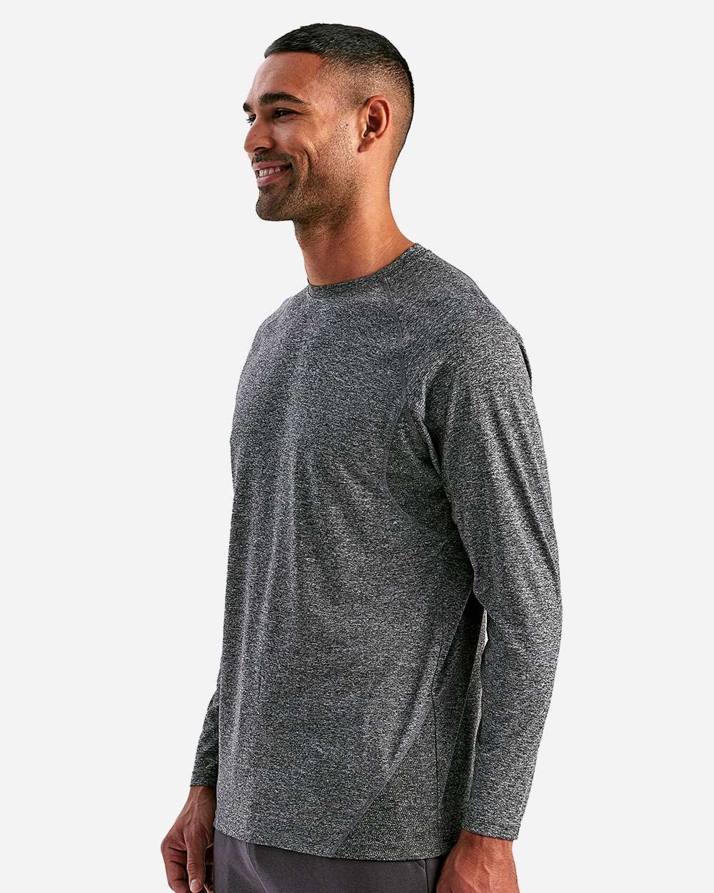 Unisex Panelled Long Sleeve Tech T-Shirt - OnModelSide - B850A2582 - Black Melange