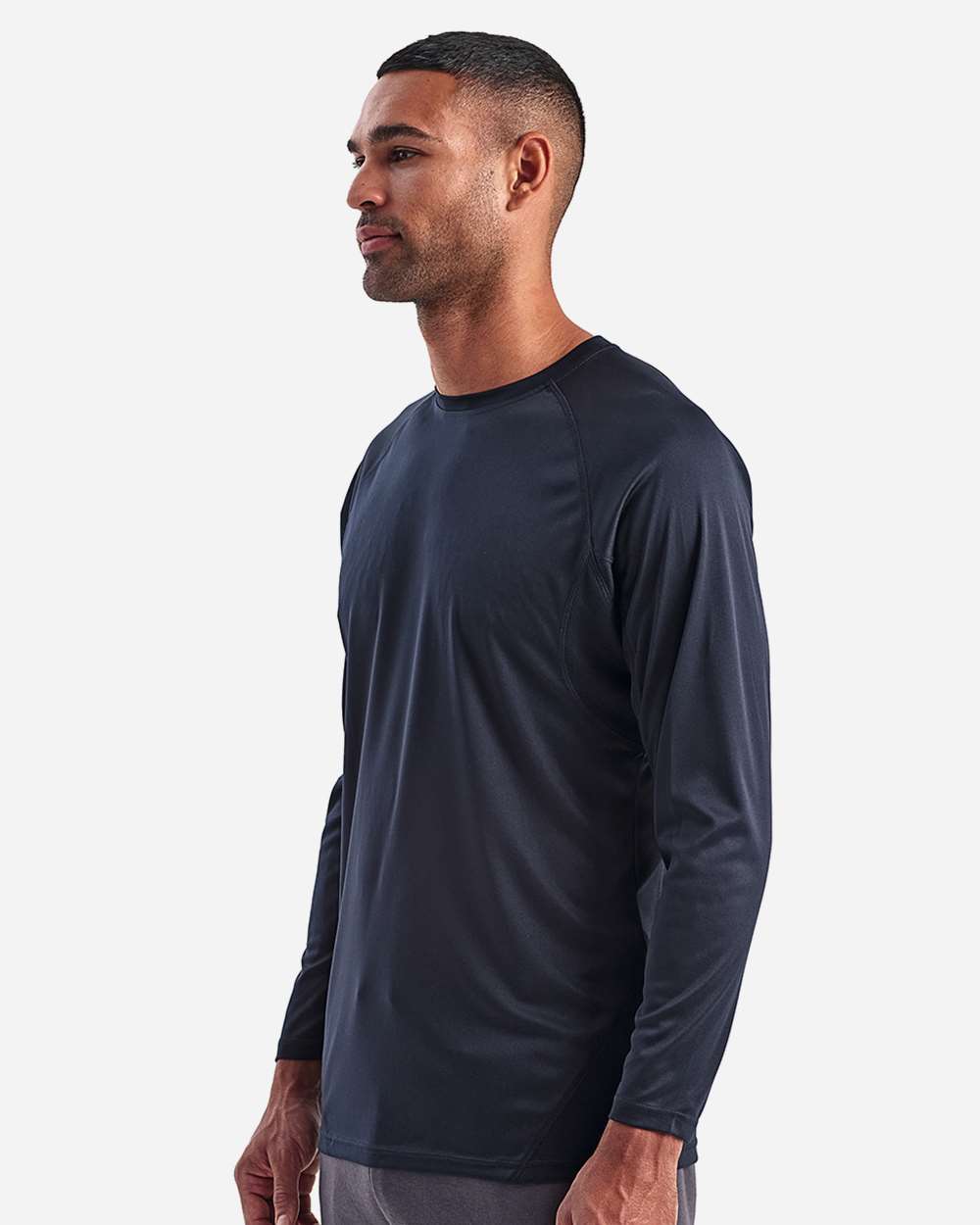 Unisex Panelled Long Sleeve Tech T-Shirt - OnModelSide - B850A2652 - French Navy